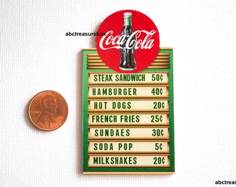 Miniature Coca Cola Menu Board 1:12 Scale, Soda Restaurant Sandwiches Kitchen Retro 50's