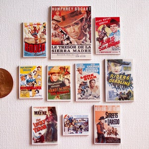 10 Miniature Cowboy Western Themed Movie Posters - 1:12 Dollhouse Scale, Ranch John Wayne Rodeo