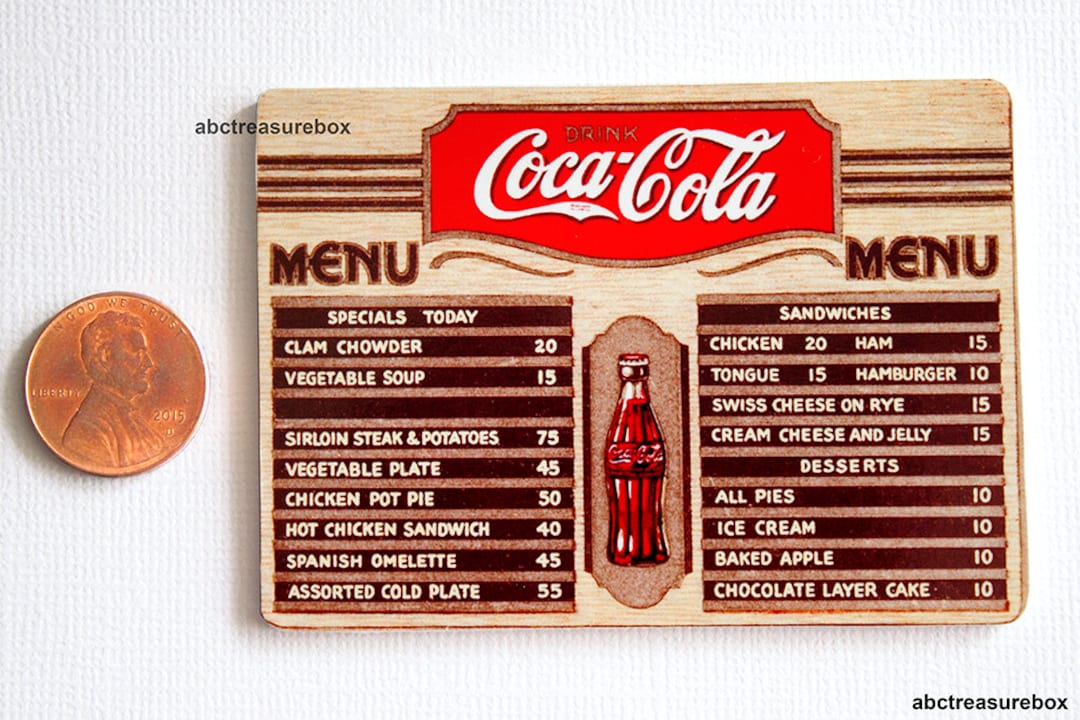 Miniature Coca Cola Menu Board Wall Sign, 1:12 Scale Handmade