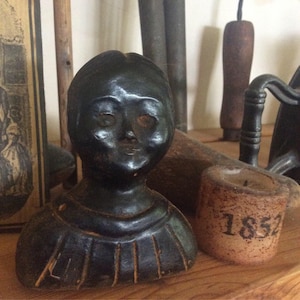 Primitive Blackened Beeswax Doll Head