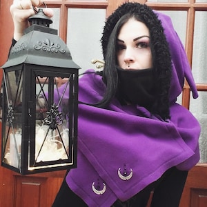 strega fashion/witch hat/hooded scarf/elven hat/cowl/winter goth/witchy/strega/witchy hood/fairy cape/mage/halloween/winter cape/gothic cape