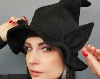 witch hat/wizard hat/strega/halloween /hat with ears /winter goth/witchy/strega/magic/mage/halloween/winter hat/gothic hat