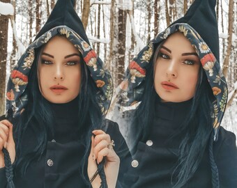 Mushroom witch hat/witchy bonnet/strega/gnome hat/cosplay /coif/witchy/strega/magic/mage/medieval coif/winter mushroom hat/gothic beret