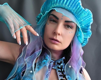 Jellyfish Hat,rave hat,rave outfit, festival hat, space rave, electric dance fest, mermaid hat,ren Faire, summer hat, sea goddess, sea witch