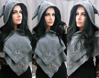 strega fashion/witch hat/hooded scarf/elven hat/cowl/winter goth/witchy/strega/witchy hood/fairy cape/mage/halloween/winter cape/gothic cape