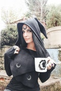 strega fashion/witch hat/hooded scarf/elven hat/cowl/winter goth/witchy/strega/witchy hood/fairy cape/mage/halloween/winter cape/gothic cape product logo