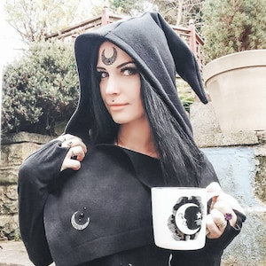 strega fashion/witch hat/hooded scarf/elven hat/cowl/winter goth/witchy/strega/witchy hood/fairy cape/mage/halloween/winter cape/gothic cape