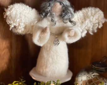 Needle Felted Angel, Christmas Angel, Christmas Decor, Tabletop Angel, Special Occasion Gift, Gift For Mom