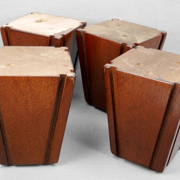 Set of 4 Wooden Square Shape Furniture / Sofa Legs Feet Couch Chair Ottoman Sofa Dark Brown  Finish