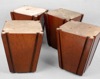 Set of 4 Wooden Square Shape Furniture / Sofa Legs Feet Couch Chair Ottoman Sofa Dark Brown  Finish