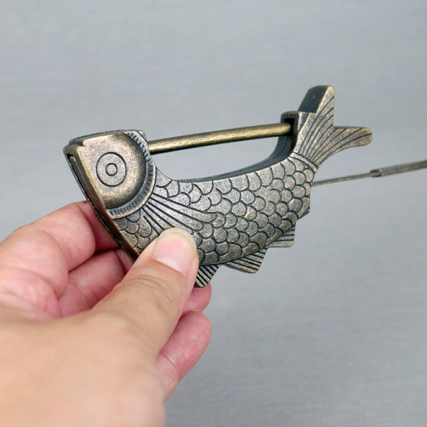 Vintage Chinese Style LUCK Fish Lock, Key Lock - Lk