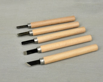 Set of 5 Piece Wooden Mini Carving Carver Hand Chisel Knife Kit Set.
