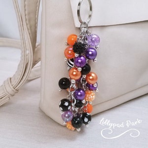 Katie Laine Handmade Limited Edition Bag Bling Beaded Bag Charm & Keychain [The Hocus Pocus Collection] Webs [Purple Tassel]