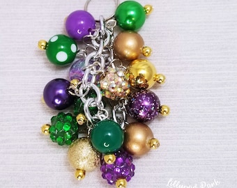 Mardi Gras Beaded Purse Charm: Purple, Green, and Gold Bag Accessory