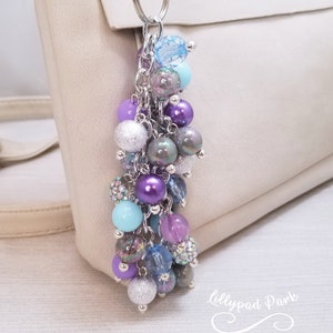 Purple, Blue, Silver and Lavender Purse charm, Bag Charm, Purse accessory, Beaded accessory, Unicorn shimmering