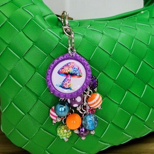 Mushroom Purse Charm: Boho Rainbow Beaded Bag Accessory