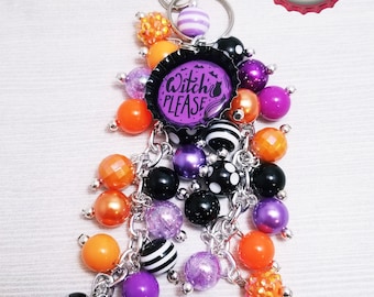 Witch Please Beaded Purse Charm: Halloween Bag Bling Keychain