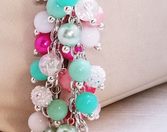 Pink Mint Beaded Purse Charm: Whimsical Bag Accessory