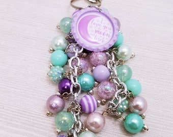 Purse Charm, Bag charm, dangle keychain, Beaded purse accessory, Love you to the moon and back, Key chains, Handmade