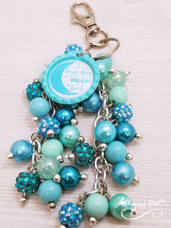 LillypadPark Purse Charm, Bag Charm, Dangle Keychain, Beaded Purse Accessory, Love You to The Moon and Back, Key Chains, Handmade