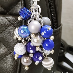 Gray, Silver and Blue Purse charm, Mini Purse Charm, Bag Charm, Purse accessory, Beaded accessory