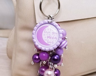 Purse Charm, Bag charm, dangle keychain, Beaded purse accessory, Love you to the moon and back, Key chains, Handmade