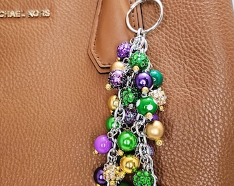 Mardi Gras Beaded Purse Charm: Purple, Green, and Gold Bag Accessory