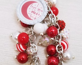 Purse Charm, Bag charm, dangle keychain, Beaded purse accessory, Love you to the moon and back, Key chains, Handmade