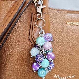Mermaid Purse Charm, Purple, Lavender, teal and seafoam charm, Mini Purse charm, Bag Bling, Purse accessory, Beaded accessory