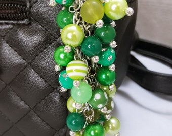 Green Beaded Purse Charm: Handmade Bag Accessory