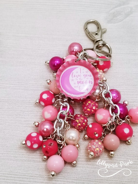 LillypadPark Purse Charm, Bag Charm, Dangle Keychain, Beaded Purse Accessory, Love You to The Moon and Back, Key Chains, Handmade