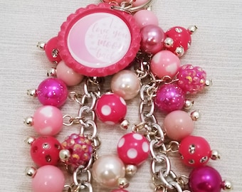 Purse Charm, Bag charm, dangle keychain, Beaded purse accessory, Love you to the moon and back, Key chains, Handmade