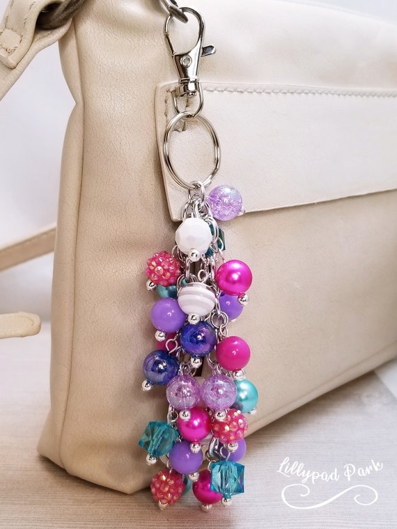 Beaded Keychain/charms/chunky Beads/bag/zipper/purse/planner/tassel/charm/custom/rainbow/party  Favor/friend/teacher/birthday/christmas/gift 