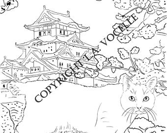 Cat Coloring Pages, Adult Coloring Book, Cat Coloring, Kitty Coloring, Digital Download Coloring, Gift for Her, Cat Art, Cats