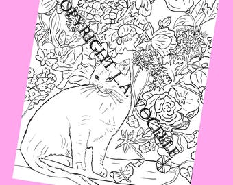 Cat Coloring, Adult Coloring Books, Coloring Pages, Kitty Coloring, Digital Download Coloring, Instant Coloring Pages, Cat Art, Cats