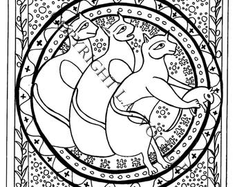 Coloring Pages, Coloring Books for Adults, Cat Coloring, Kitty Coloring, Digital Download Coloring, Feline Coloring Pages, Cat Designs, Cats