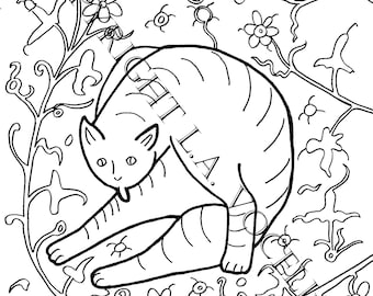 Coloring Pages, Coloring Books for Adults, Cat Coloring, Kitty Coloring, Digital Download Coloring, Feline Coloring Pages, Cat Designs, Cats