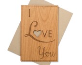 I Love You Card. Love Wood Card for Wedding Anniversary.