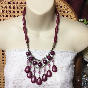 Purple dyed howlite gemstone brass beaded drop dangle necklace