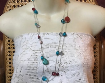 perles de verre turquoise véritable véritable collier de perles