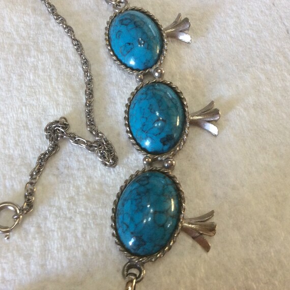 Vintage squash blossom necklace, faux turquoise. - image 3