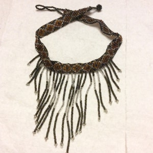 Vintage hand made beaded chatelaine drop dangle bib necklace image 2