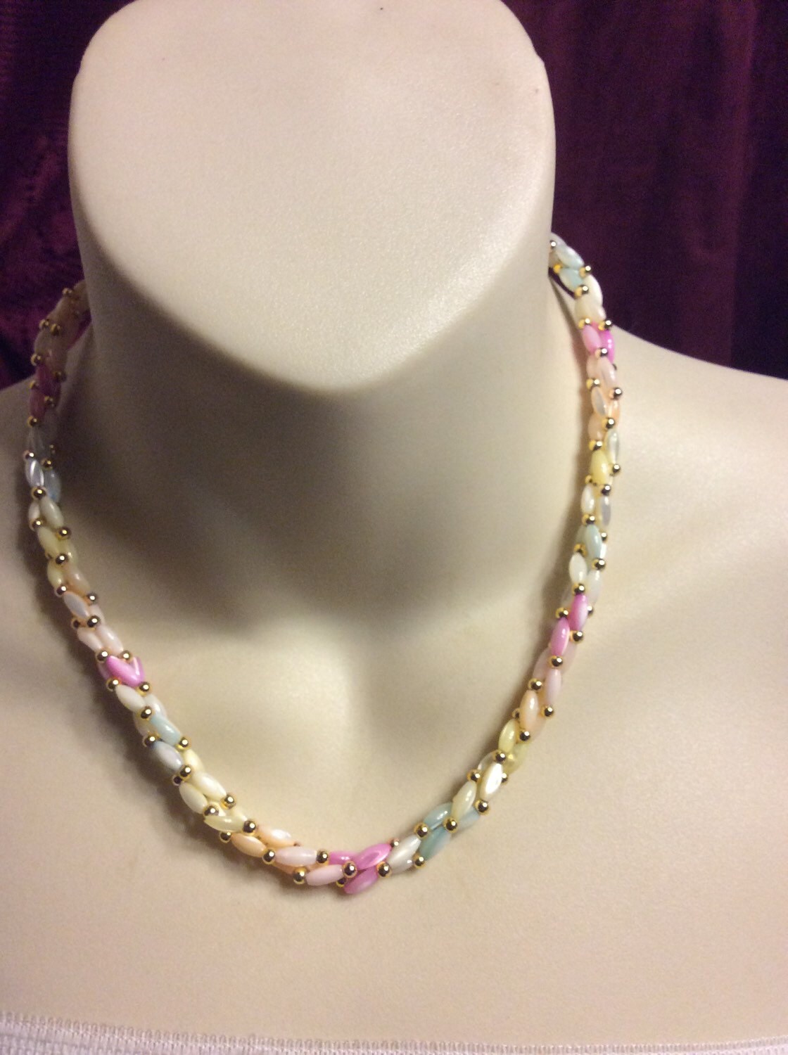 Vintage roped pastel acrylic tube beads beaded necklace
