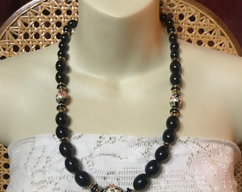 Vintage noir ovale acrylique perles de collier en perles cloisonnée