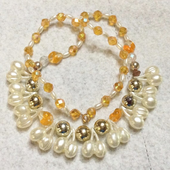 vintage white cherry cluster and acrylic amber co… - image 1