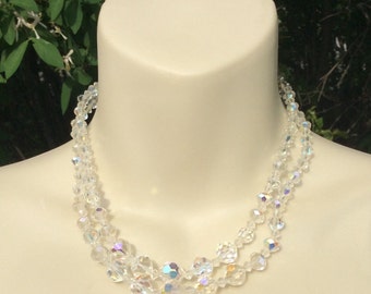 Vintage 1950's crystal glass aurora borealis and rhinestone wedding necklace choker.