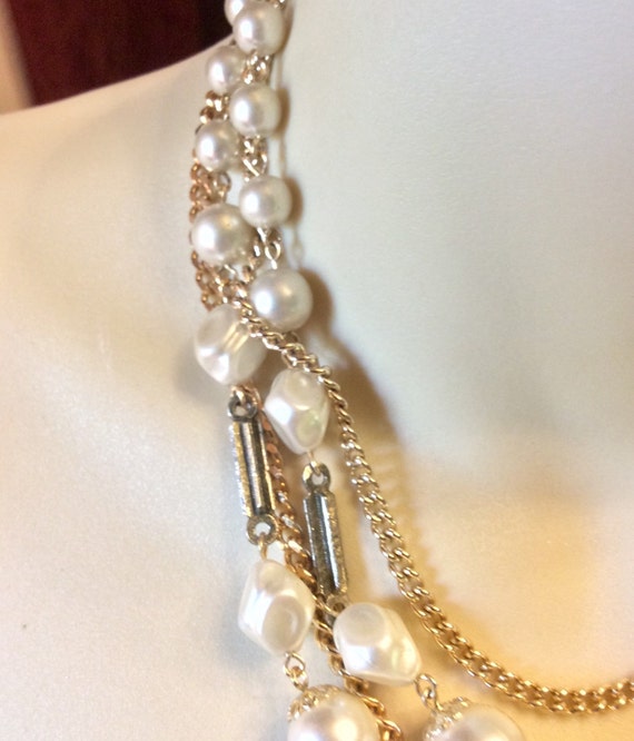 Vintage 4 strand baroque pearl gold chain wedding… - image 4