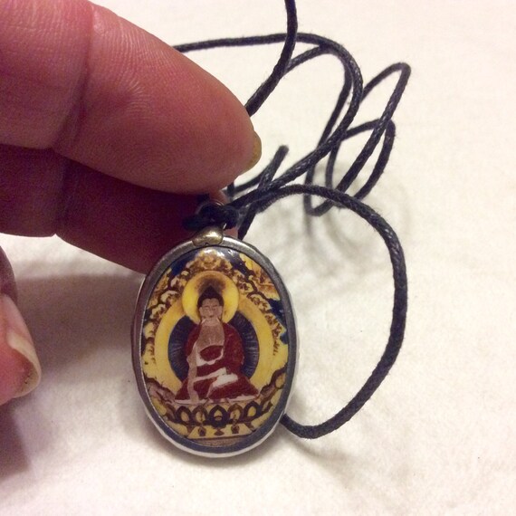 Vintage hand painted Buddha pendant necklace. - image 2