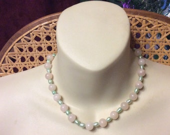 Vintage moonstone and genuine pearl collar necklace.