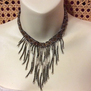 Vintage hand made beaded chatelaine drop dangle bib necklace image 1